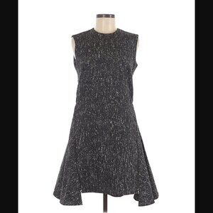 Adeam Dress 8 Fit & Flare Virgin Wool Paint Splatter Zipper Navy Blue Side Panel